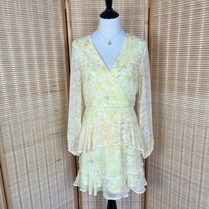 Love Fire Yellow Floral Ruffle Mini Dress Like New